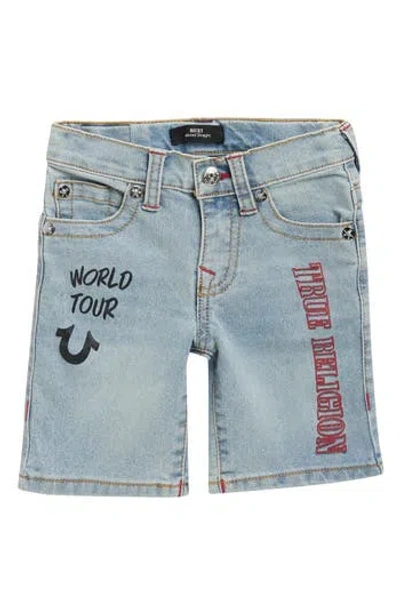 True Religion Kids' Logo Graphic Denim Shorts In Blue