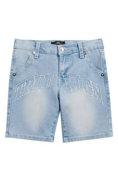 True Religion Kids' Logo Graphic Denim Shorts In Blue