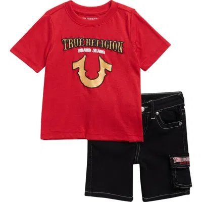 True Religion Kids' Logo Graphic T-shirt & Denim Shorts Set In Red
