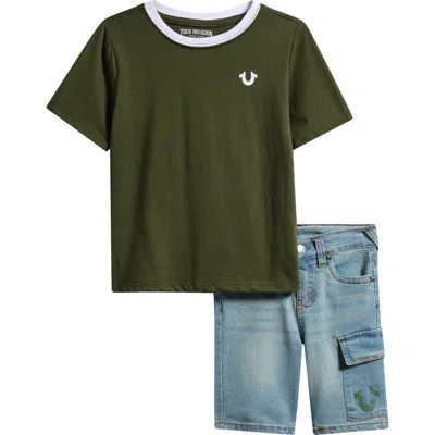 True Religion Kids' Logo Ringer T-shirt & Denim Cargo Shorts
