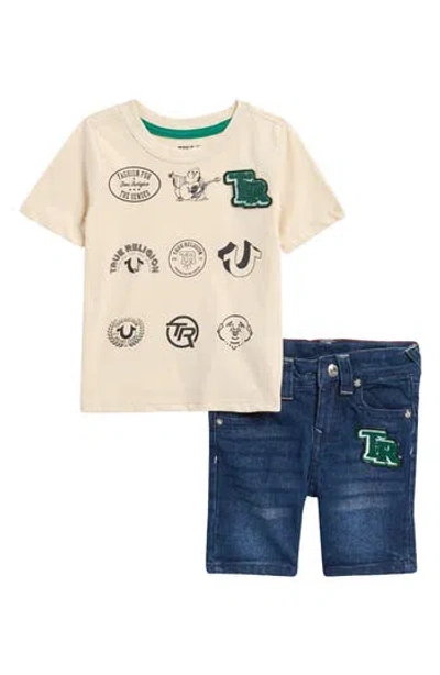 True Religion Kids' Logo T-shirt & Denim Shorts Set In Blue