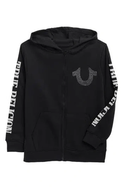 True Religion Kids' Rhinestone Horseshoe Logo Zip-up Hoodie In Black