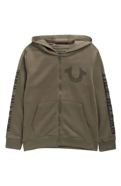 True Religion Kids' Rhinestone Horseshoe Zip-up Hoodie In Green