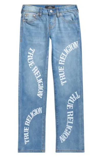 True Religion Kids' Ricky Repair Logo Straight Leg Jeans In Blue