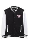 True Religion Kids' Snap Front Varsity Jacket In Black