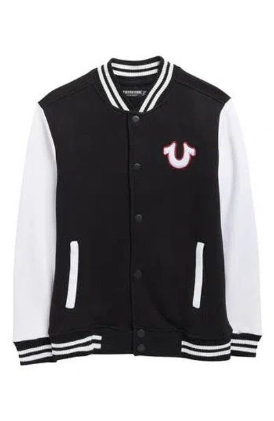 True Religion Kids' Snap Front Varsity Jacket In Black