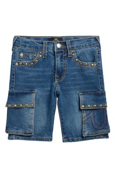 True Religion Kids' Studded Denim Cargo Shorts In Blue
