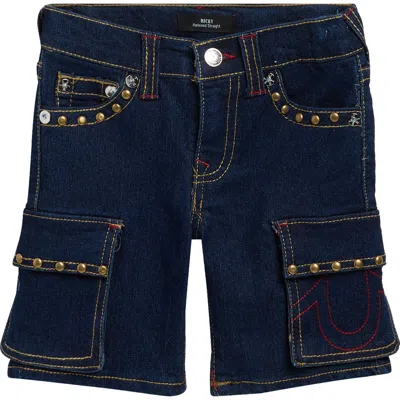 True Religion Kids' Studded Denim Cargo Shorts In Blue