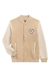 True Religion Kids' Varsity Snap Bomber Jacket In Neutral