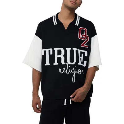 True Religion Knit Oversized Polo In Blue