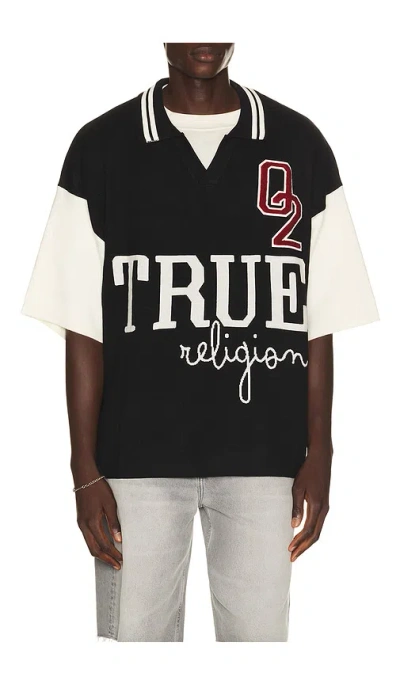 True Religion Knitted Oversized Polo In Jet Black