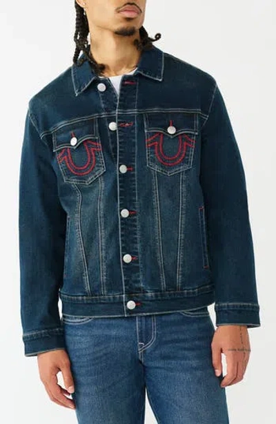 True Religion Ladder Stitch Denim Jacket In Dark Hawks Eye