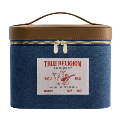 True Religion Large Denim Cosmetic Case With Mirror In White