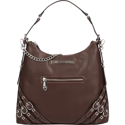 True Religion Large Triple Strap Faux Leather Hobo In Pink