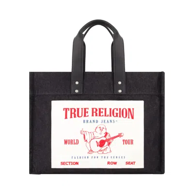 True Religion Large Washed Black Denim Tote