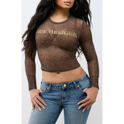 True Religion Leopard Mesh Long Sleeve T-shirt In Animal Print