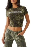 True Religion Leopard Print Embellished Cotton Graphic Baby Tee In Green