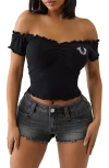 True Religion Lettuce Trim Rib Top In Black