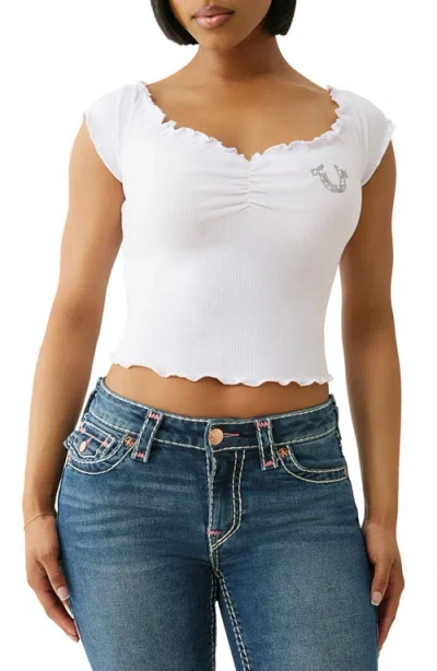 True Religion Lettuce Trim Rib Top In White