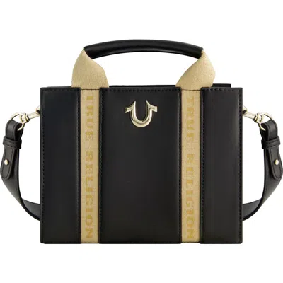 True Religion Licensed Faux Leather Mini Tote Bag With Branded Straps In Black