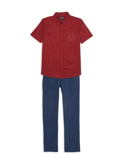 True Religion Kids' Little Boy's 2-piece Button Up Shirt & Jeans Set In Red Dahlia