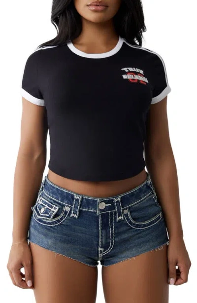 True Religion Logo Appliqué Cotton Graphic Baby Tee In Jet Black