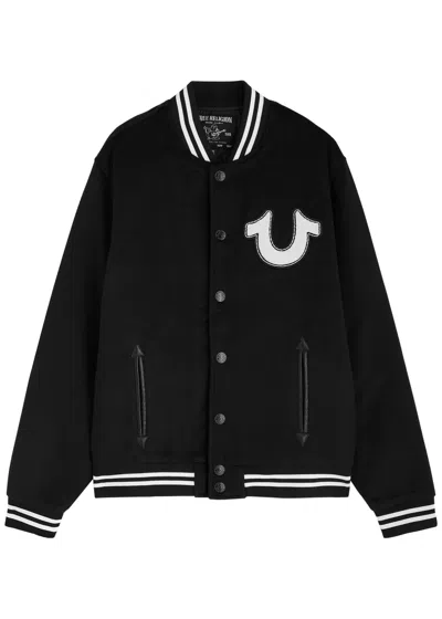 True Religion Wool Horseshoe Bomber Jacket In Black