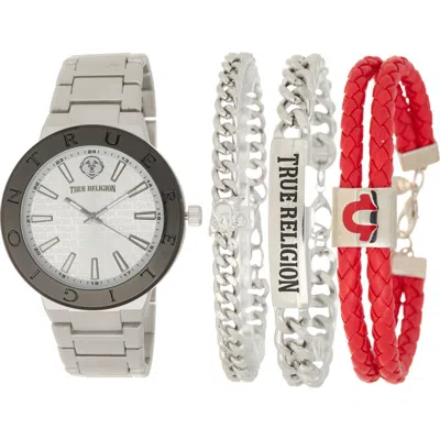 True Religion Logo Bracelet Watch & Bracelets Set, 43mm In Silver