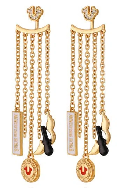 True Religion Logo Chain Drop Earrings In Gold