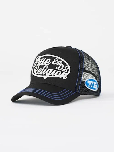 True Religion Logo Contrast Trucker Hat In Black