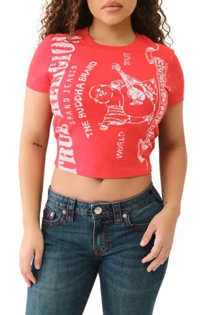 True Religion Logo Cotton Graphic Baby Tee In Orange