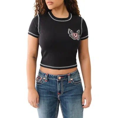 True Religion Logo Cotton Graphic Baby Tee In Black