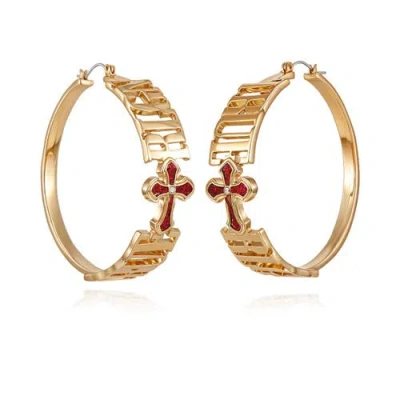 True Religion Logo Cross Hoop Earrings In Gold
