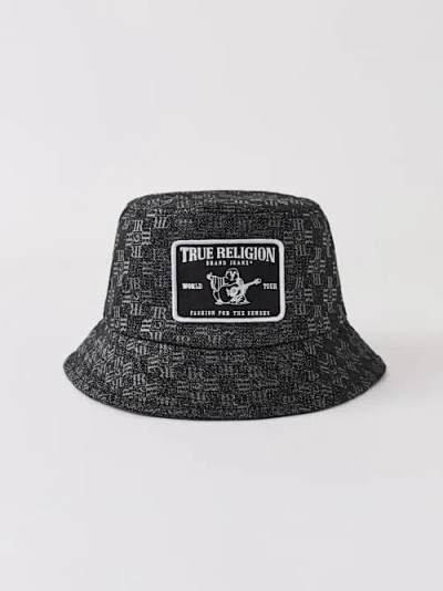 True Religion Logo Denim Bucket Hat In Black