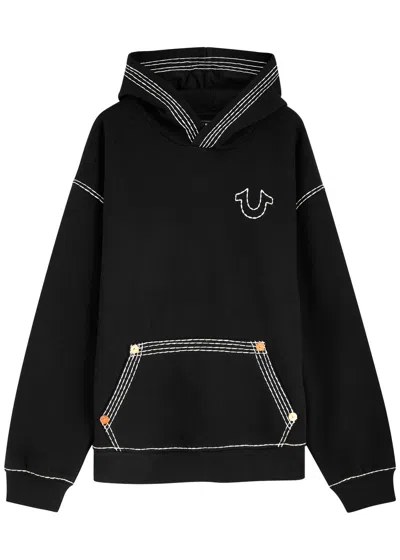 True Religion Logo-embroidered Hooded Jersey Sweatshirt In Black