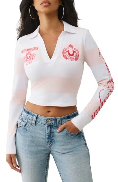 True Religion Logo Embroidered Long Sleeve Baby Polo In White