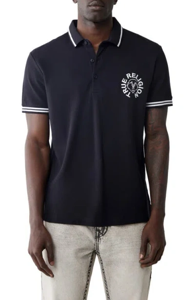 True Religion Logo Embroidered Polo In Black