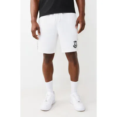 True Religion Logo Fleece Shorts In White