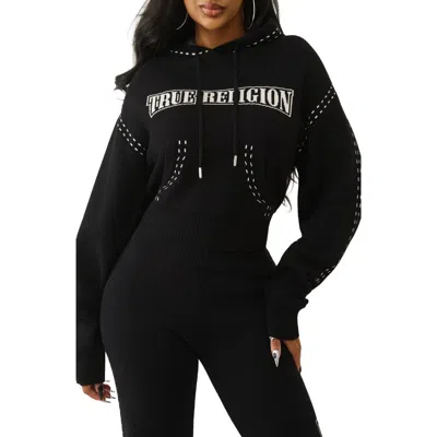 True Religion Logo Graphic Sweater Hoodie In Black