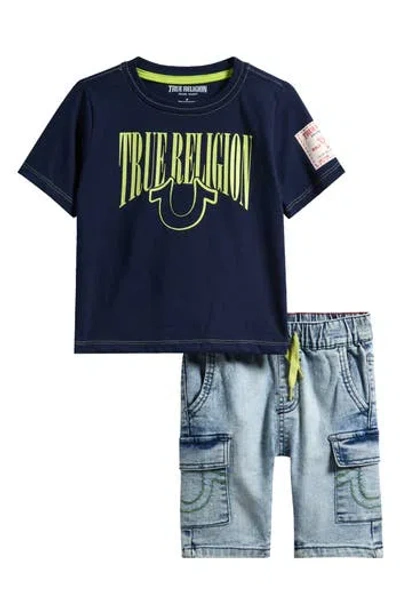 True Religion Kids'  Logo Graphic T-shirt & Denim Cargo Shorts In Blue