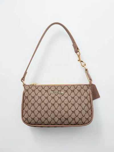 True Religion Logo Horseshoe Allover Print Handbag In Brown