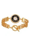 True Religion Logo Medallion Toggle Bracelet In Goldtone/jet