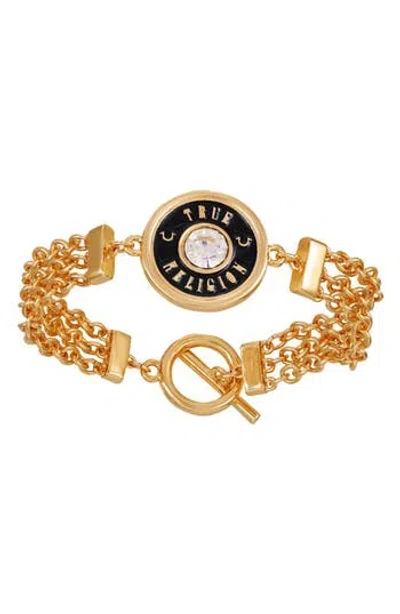 True Religion Logo Medallion Toggle Bracelet In Gold