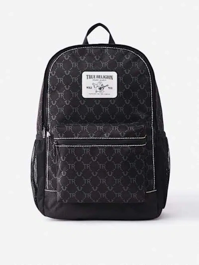 True Religion Logo Patch Allover Print Backpack In Black