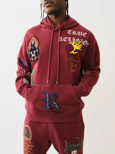 True Religion Logo Patch Embroidery Hoodie In Red