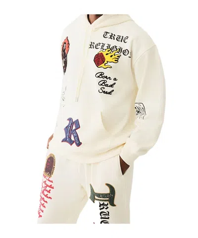 True Religion Logo Patch Embroidery Hoodie In White