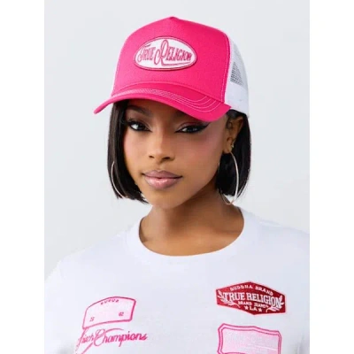True Religion Logo Patch Trucker Hat In Pink