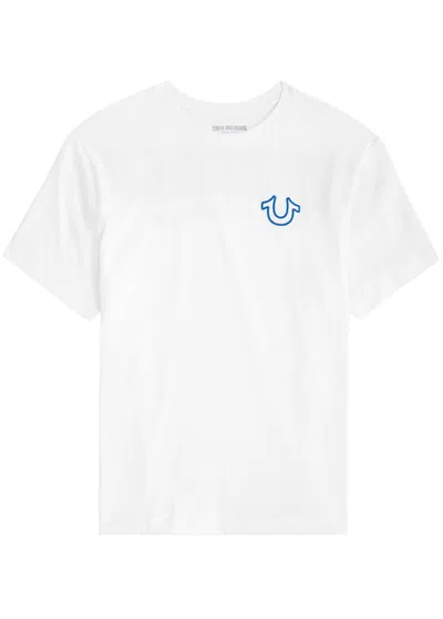 True Religion Logo-print Cotton T-shirt In White And Blue