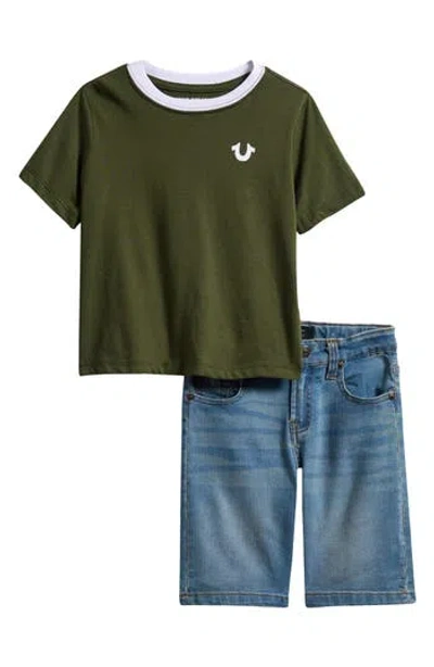 True Religion Kids'  Logo Ringer T-shirt & Denim Cargo Shorts