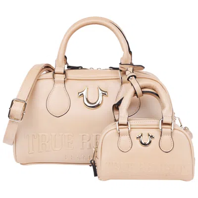 True Religion Logo Satchel With Matching Mini Bag In Beige